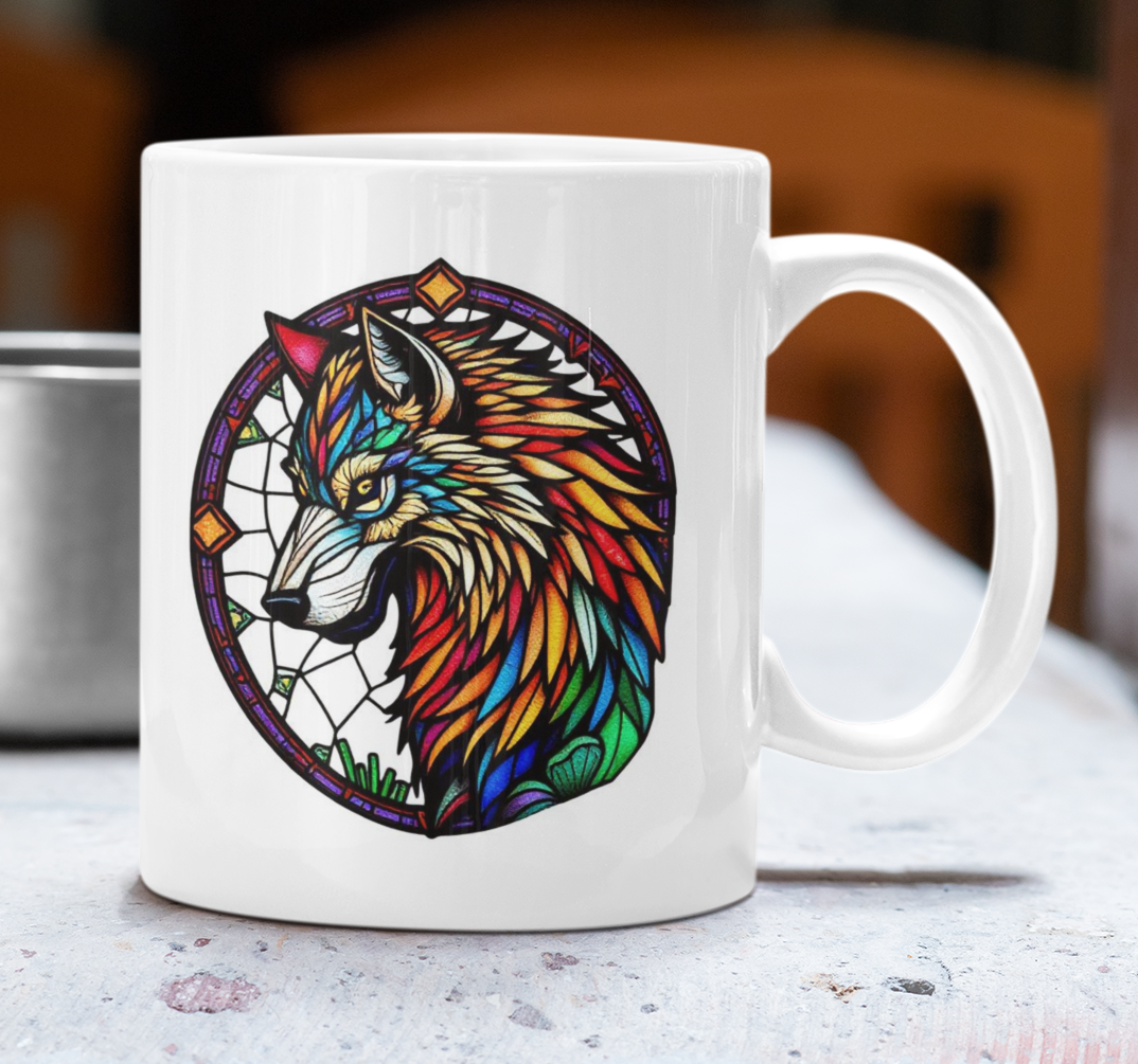 Stained Glass Wolf Mug