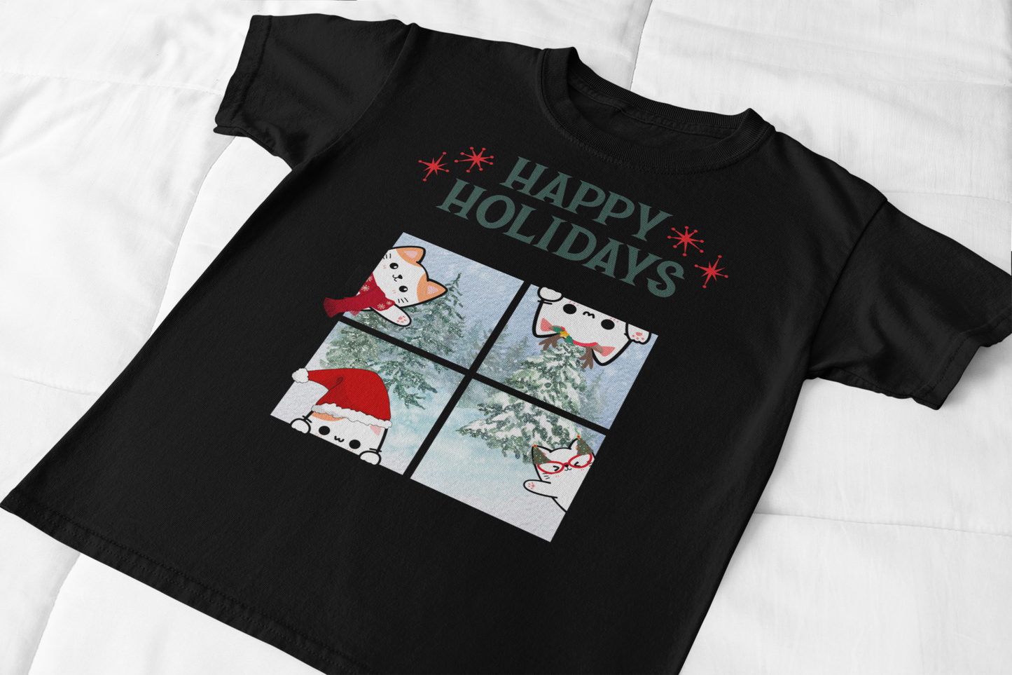 Happy Holidays Kitty Window Graphic Tee