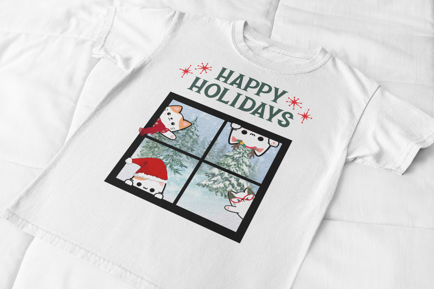 Happy Holidays Kitty Window Graphic Tee