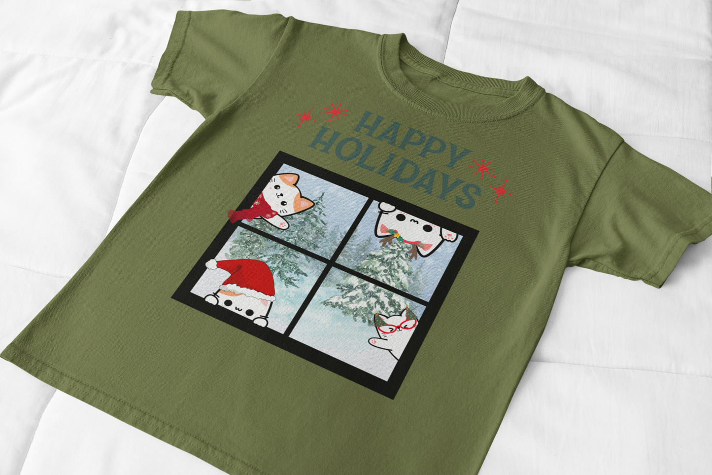 Happy Holidays Kitty Window Graphic Tee