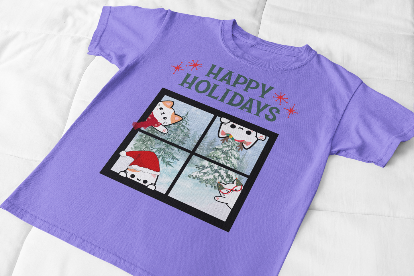 Happy Holidays Kitty Window Graphic Tee