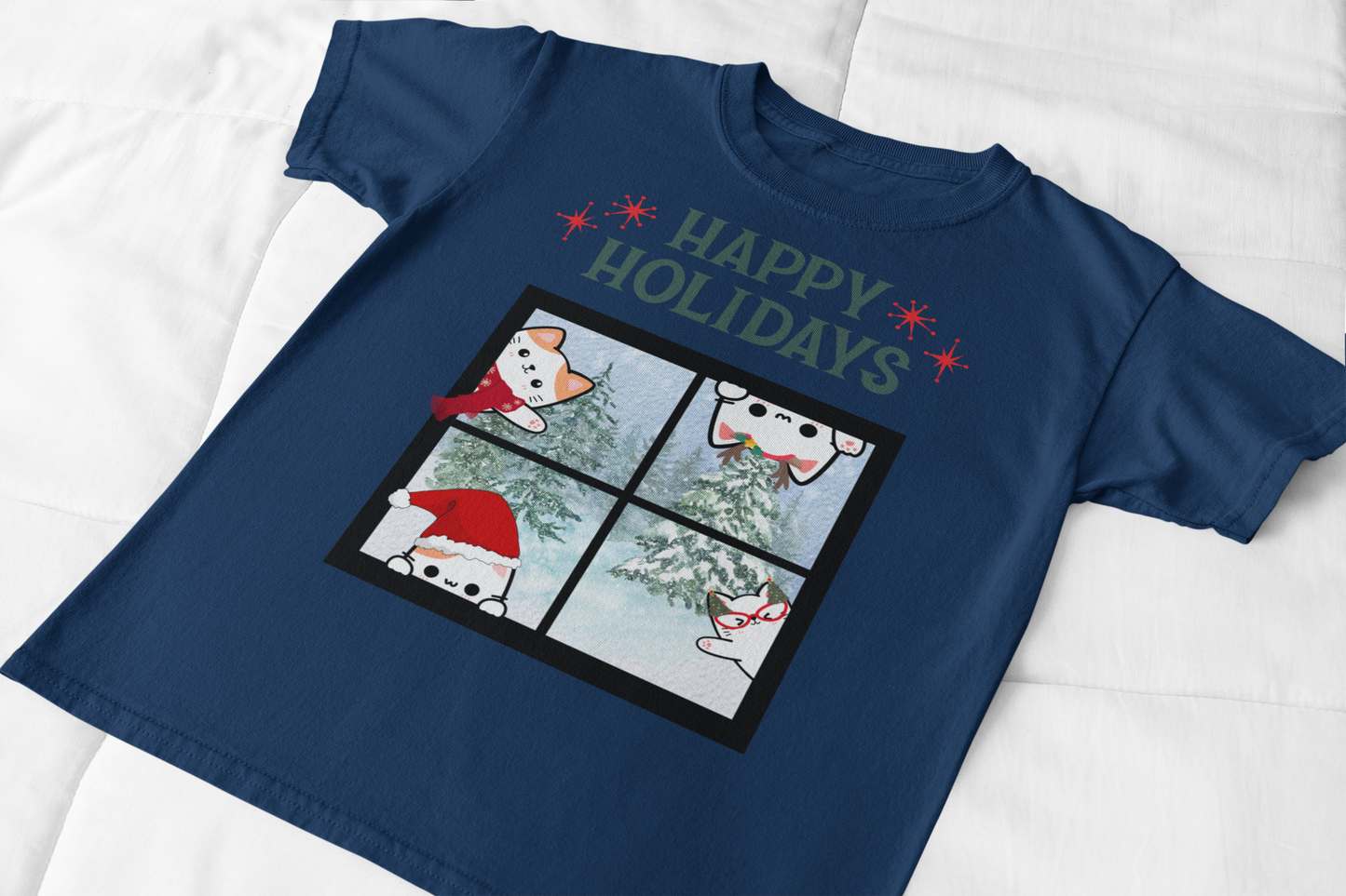 Happy Holidays Kitty Window Graphic Tee