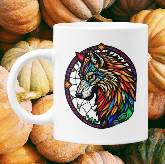 Stained Glass Wolf Mug